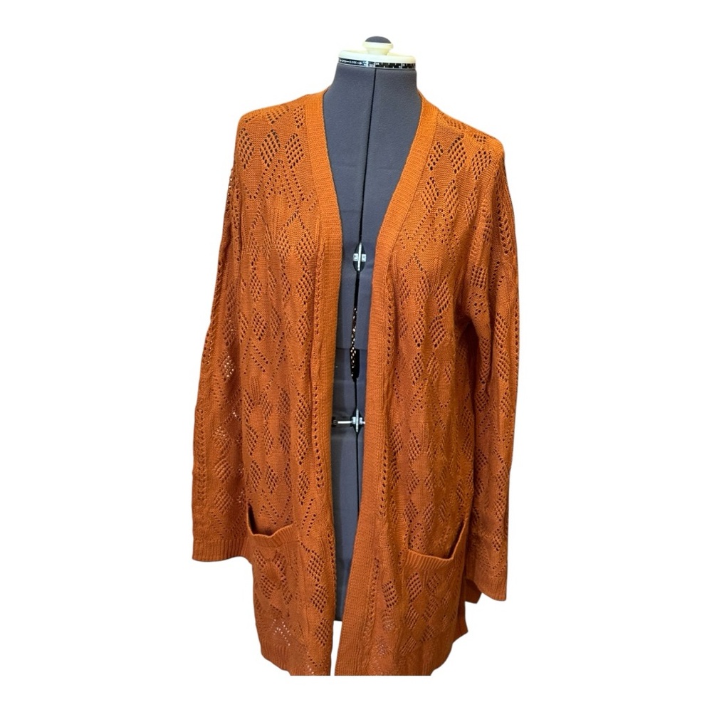 NEW Market & Spruce Pumpkin Oversize Long-Sleeve Open Long Cardigan with Pockets - Picture 1 of 8